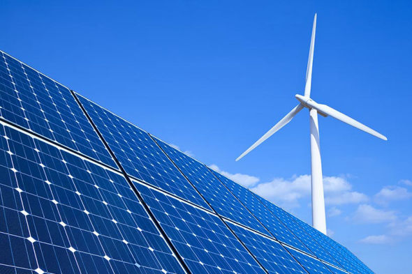 Solarzellen und Windkraftwerk